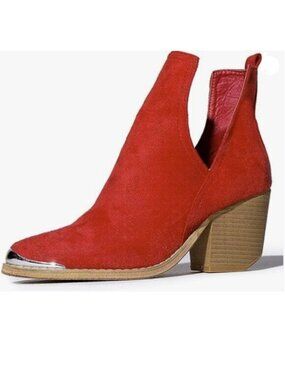 YDN Women's Low Heeled Ankle Boots Faux Suede Cowboy Booties Cutout ,Metal Toe